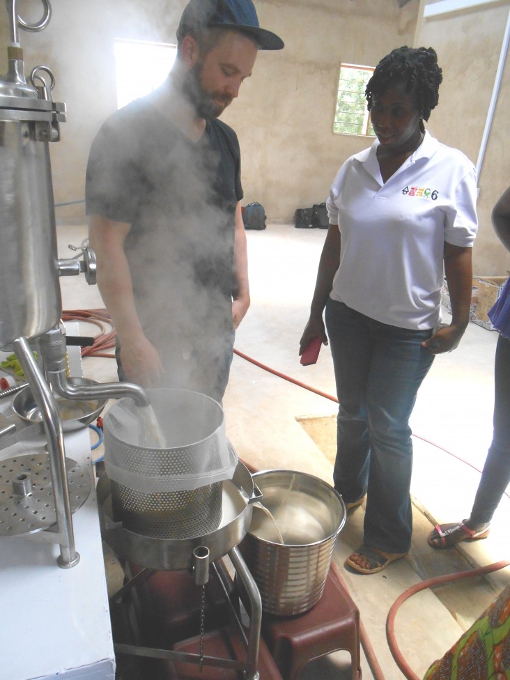 Flora Amagloh supervises the processing of soy milk at the Savanna Agricultural Research Institute.