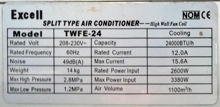 The equipment label from an air conditioner