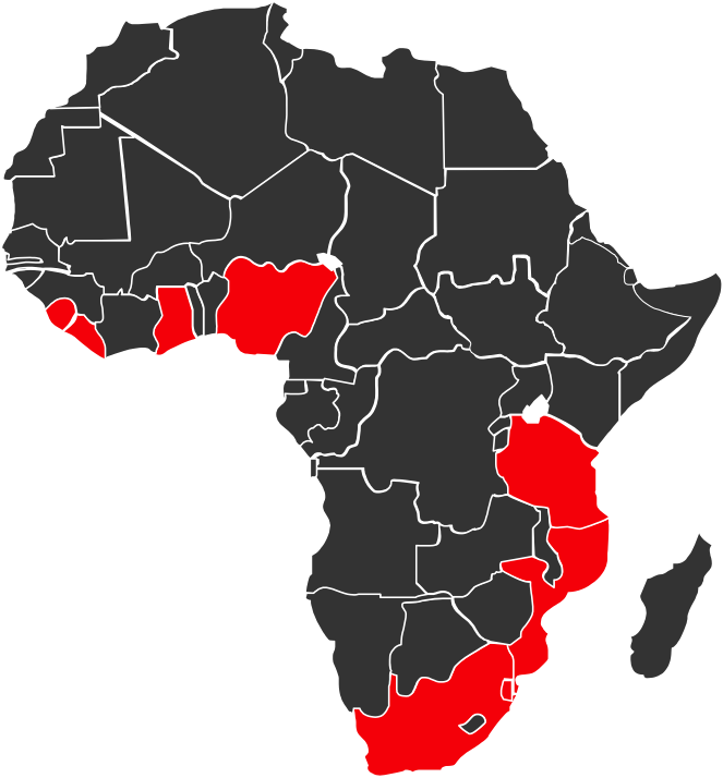 Map of Africa with Project Last Mile focus countries in red.
