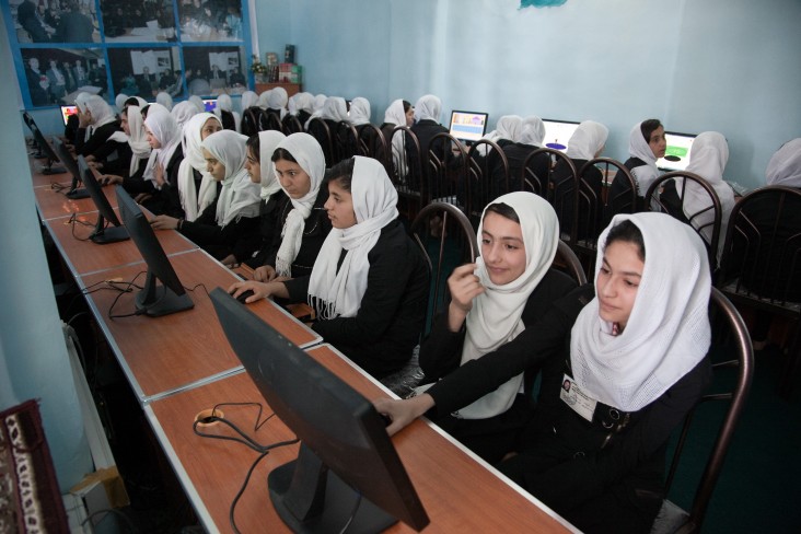 A computer class is conducted at the Female Experimental High School in Herat, Afghanistan.
