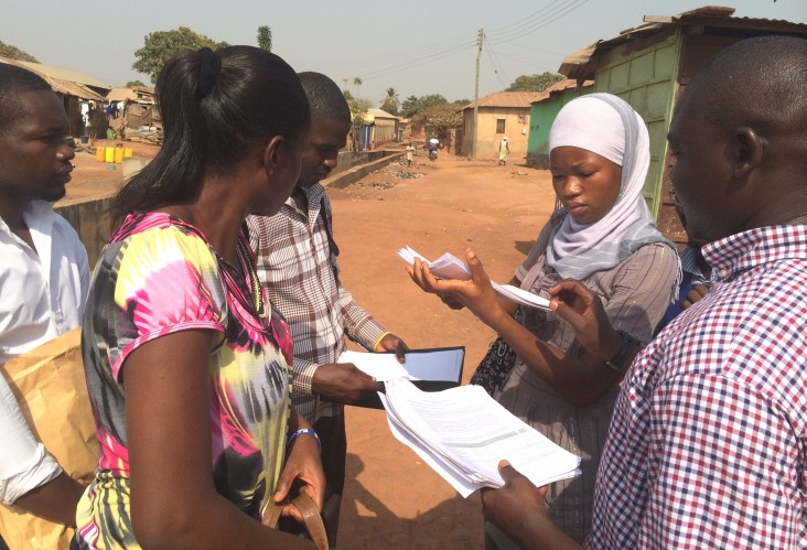Research assistants conduct the pre-deliberative poll survey in Tamale, Ghana.