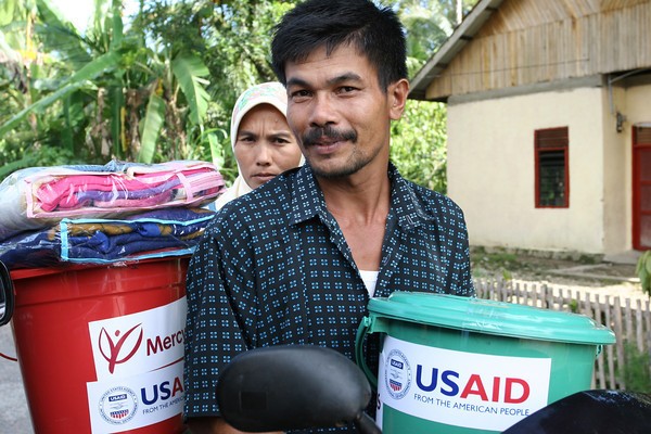 USAID worked with partners in 2010 to distribute hygiene kits and to survivors of Indonesia’s 7.5 magnitude earthquake.