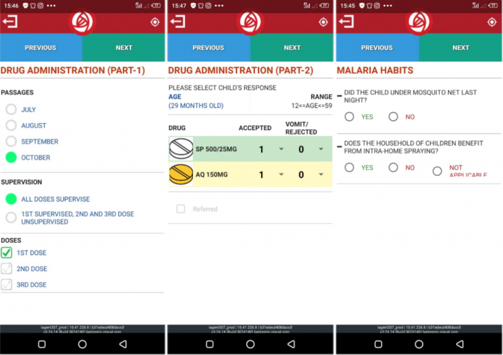 Screenshots of the smartphone app used during the SMC campaign