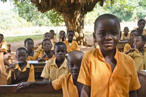 School under the trees, in the northern region of Ghana.