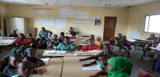 School children during reading analysis conducted at primary schools in Djibouti. USAID