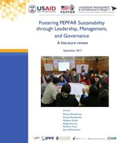 Cover for Fostering PEPFAR Sustainability through Leadership, Management, and Governance: A literature review