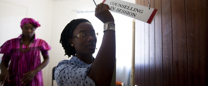 Hindrina Shomawe provides HIV counseling at the Oshikuku Catholic Hospital in Namibia.