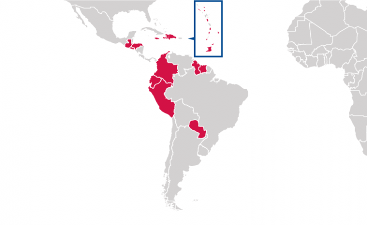 A map of Latin America and Caribbean countries