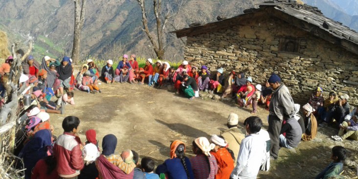 Community members participate in a food demonstration program held in Myagdi district, Nepal.