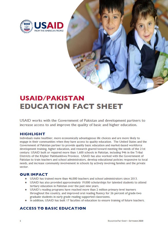 USAID/Pakistan Education Sector Fact Sheet