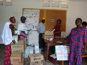 HBC providers (PLHIV) receive medicated soap, water guard and condoms for distribution.  