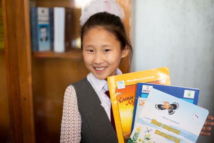 These books include 45 new and adapted titles in Kyrgyz and Russian languages appropriate for primary grade students.