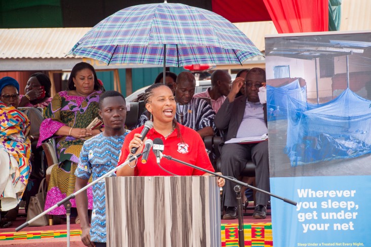 Ms. Janean Davies, USAID/Ghana Health, Population and Nutrition Office Director, giving a speech in Somanya during the celebration of the 2019 World Malaria Day