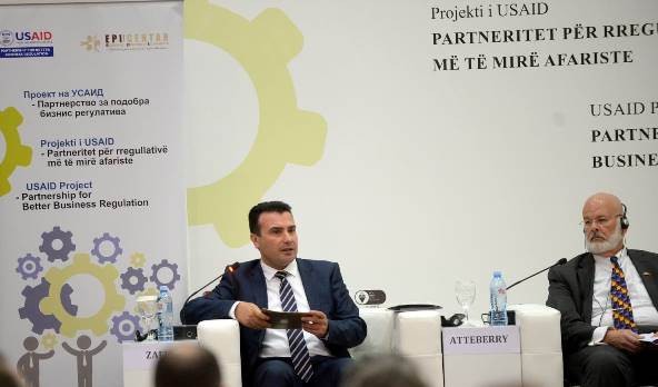 USAID/Macedonia Country Representative David Atteberry and Prime Minister of Republic of Macedonia Zoran Zaev giving remarks at the forum 