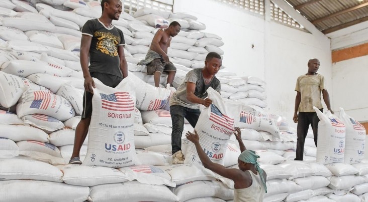 File Photo: United States Agency for International Development (USAID) food assistance being unloaded at Mombasa port.   