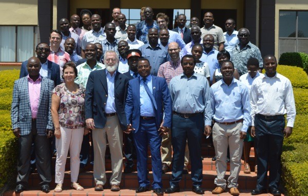 Feed the Future’s Africa Research in Sustainable Intensification for the Next Generation (Africa RISING) partners gather for a group photo following the activity’s culmination meeting in September 2018.
