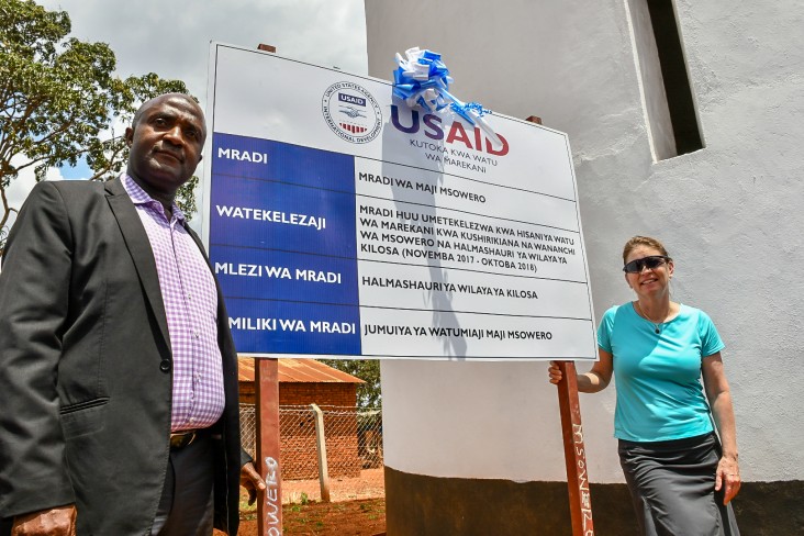 Kilosa District Commissioner Adam Mboyi and USAID Tanzania Deputy Mission Director Catie Lott at the commissioning of the Msowero village water supply system in Morogoro Region.