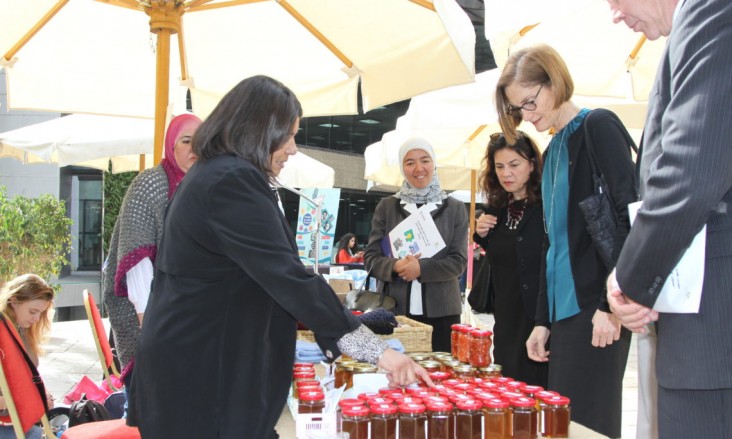 USAID/Egypt Mission Director Sherry F. Carlin speaks with women entrepreneurs.