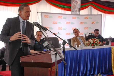 U.S. Ambassador to Zambia Daniel L. Foote delivers remarks during the commissioning of Zambia's first utility-scale solar project, which was financed through USAID/Power Africa and OPIC support.