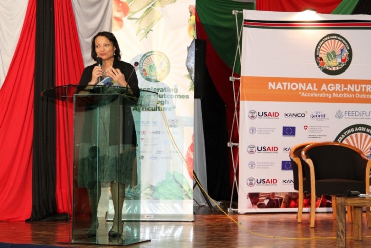 Tina Dooley-Jones Acting Mission Director, USAID makes her keynote address during the official opening of the Agri-nutrition conference in Nairobi