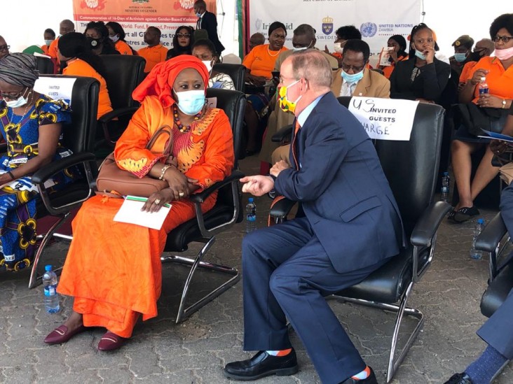  U.S. Embassy Chargé d’Affaires, a.i. David Young speaks with Ms. Coumba Mar Gardio, UN Resident Coordinator at the 16 Days of Activism Against GBV National Commemoration 