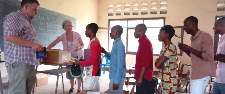 English club members line up to elect new leadership at a teacher resource center in the Democratic Republic of Congo.