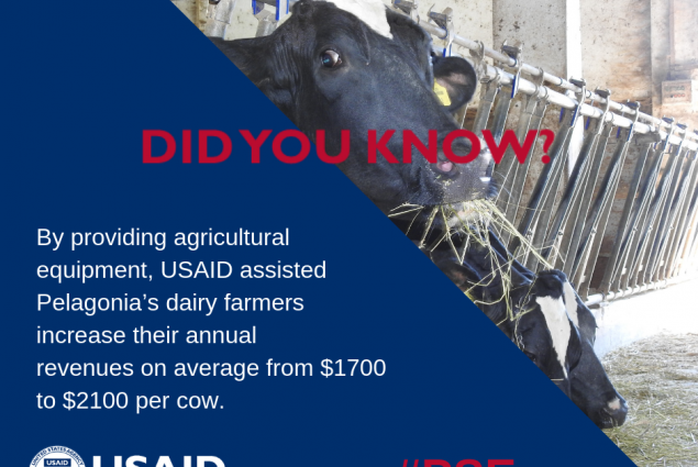 Did you know that by providing agricultural equipment, USAID assisted Pelagonia’s dairy farmers increase their annual revenues on average from $1700 to $2100 per cow?