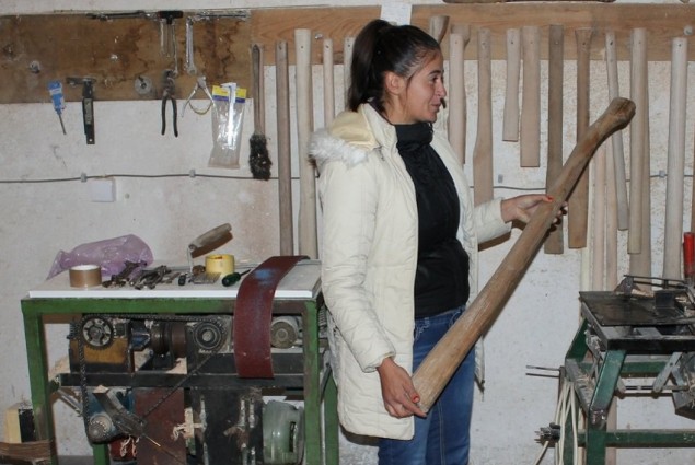 Dragana Stojinić in her workshop, where she crafts wooden handles for heavy duty tools in Prijedor, Bosnia and Herzegovina. Dragana was one of 100 Bosnian women to receive assistance through USAID’s Marginalized Populations Support program to help them start their own businesses and create a better life for themselves and their families. See full story, under Transforming Lives.