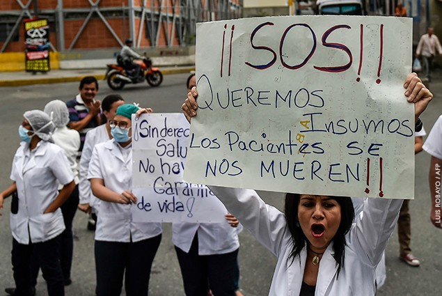 Health workers and patients protest for the lack of medicines, medical supplies and poor conditions in hospitals, in Caracas, Venezuela.