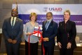 USAID Deputy Administrator Bonnie Glick (second from left) and Executive Chairman of Bangladesh Investment Development Authority (BIDA) Sirazul Islam launch USAID’s Comprehensive Private Sector Assessment with USAID/Bangladesh Mission Director Derrick S. Brown and U.S. Embassy Deputy Chief of Mission JoAnne Wagner.
