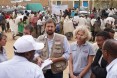 While visiting a food distribution site in Hawzien, USAID partners Relief Society of Tigray and Catholic Relief Services briefed USAID Office of Foreign Disaster Assistance Director Jeremy Konydnyk and Disaster Assistance Response Team (DART) Leader Kate Farnsworth about how the drought is affecting food distribution in the region.