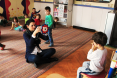 Lions Club volunteers conducting eye screening for children in kindergarten