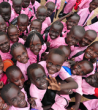These rural schoolchildren participate in the USAID-funded Southern Sudan Interactive Radio Instruction project, which uses radi