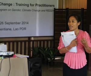 Chinneth Cheng speaks at an Equality in Climate Change training in Vientiane, Laos.