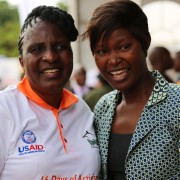 Minister of Gender Phiri and GBV survivor Chipasha Iliamupu at the launch of the 16 Days of Activism Against GBV event