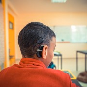 Hard of hearing student participates in an activity in Moroccan classroom