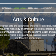 A view of the Arts and Culture page on the IntoAlbania.com website.