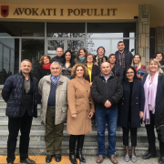 USAID project staff and representatives of Albania's Ombudsman office in front of the Office of the People's Advocate