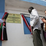Global Water Coordinator James Peters and Turkana Governor Josphat Nanok officially commission the Lorengelup Community Water Project. Looking on is USAID’s Mission Director for Kenya and East Africa Tina Dooley-Jones