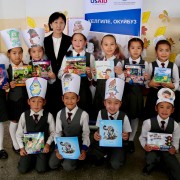 These books comprise 55 different story titles for primary grade students and are written in the Kyrgyz and Russian languages. 