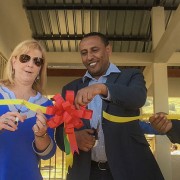 Image of ribbon-cutting ceremony at Ethiopian health center.