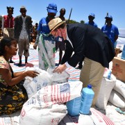 U.S. Ambassador inspects a USAID food distribution activity in drought-stricken south Madagascar.  USAID has announced three new programs to address food insecurity in the south and south east.