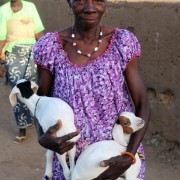 A Burkinabe woman shows off her lambs