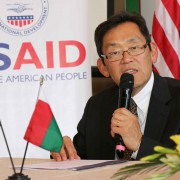 U.S. Ambassador Robert T. Yamate announces the $1.2 million in support for Madagascar's election preparations.