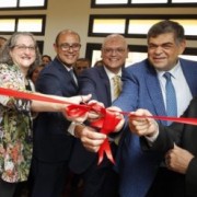 USAID/Egypt Program Officer Nancy Fisher-Gormley participates in a ribbon-cutting for the third Center for Career Development at Ain Shams University.