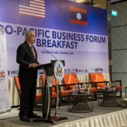 U.S. Ambassador to the Lao PDR Dr. Peter M. Haymond Delivers Opening Remarks at the Indo-Pacific Business Forum in Vientiane Capital.