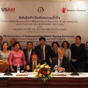 Lao government signs a memorandum of understanding with Save the Children as they work with the U.S. Government to reduce child stunting.