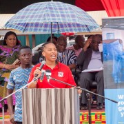 Ms. Janean Davies, USAID/Ghana Health, Population and Nutrition Office Director, giving a speech in Somanya during the celebration of the 2019 World Malaria Day