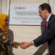 Image of USAID Ethiopia Mission Director Sean Jones inaugurating blood bank.