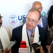 U.S. Ambassador to the Republic of Madagascar, Michael Pelletier speaks to reporters